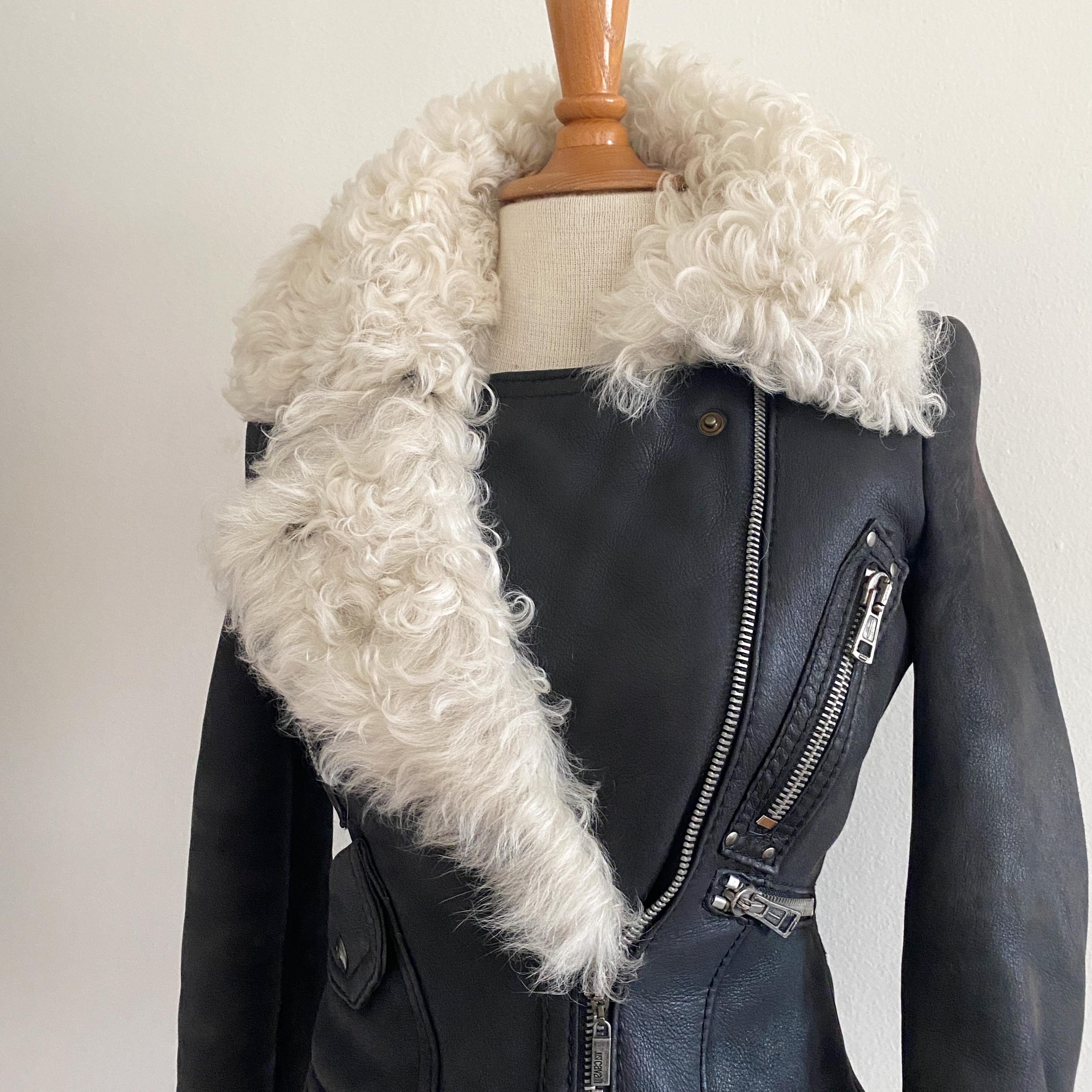 Vintage 2000s Roberto Cavalli Just Cavalli Black Leather Shearling