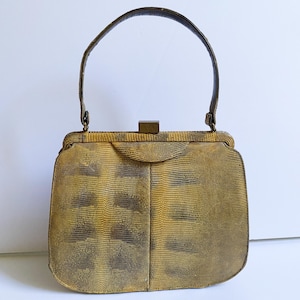 Vintage 1950s Palizzio New York Snakeskin Reptile Top Handle Purse Handbag
