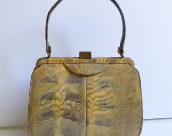 Vintage 1950s Palizzio New York Snakeskin Reptile Top Handle Purse Handbag