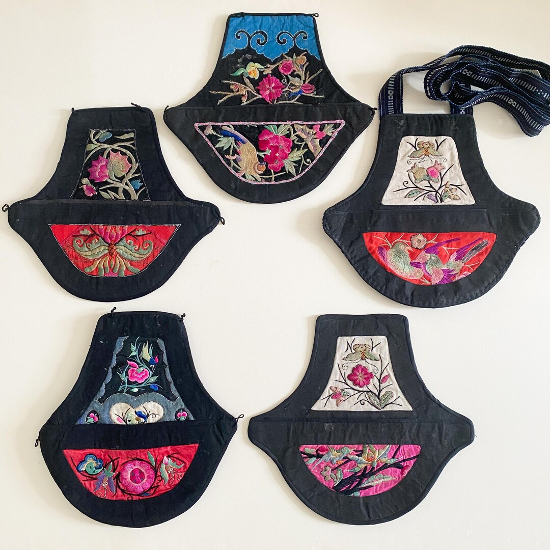 Antique Set of 5 Chinese Hand Embroidered Textile Pieces Pouches ...