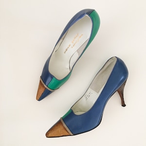Vintage 1960s Andrew Geller Colorblock Snake Stiletto Heels Pumps