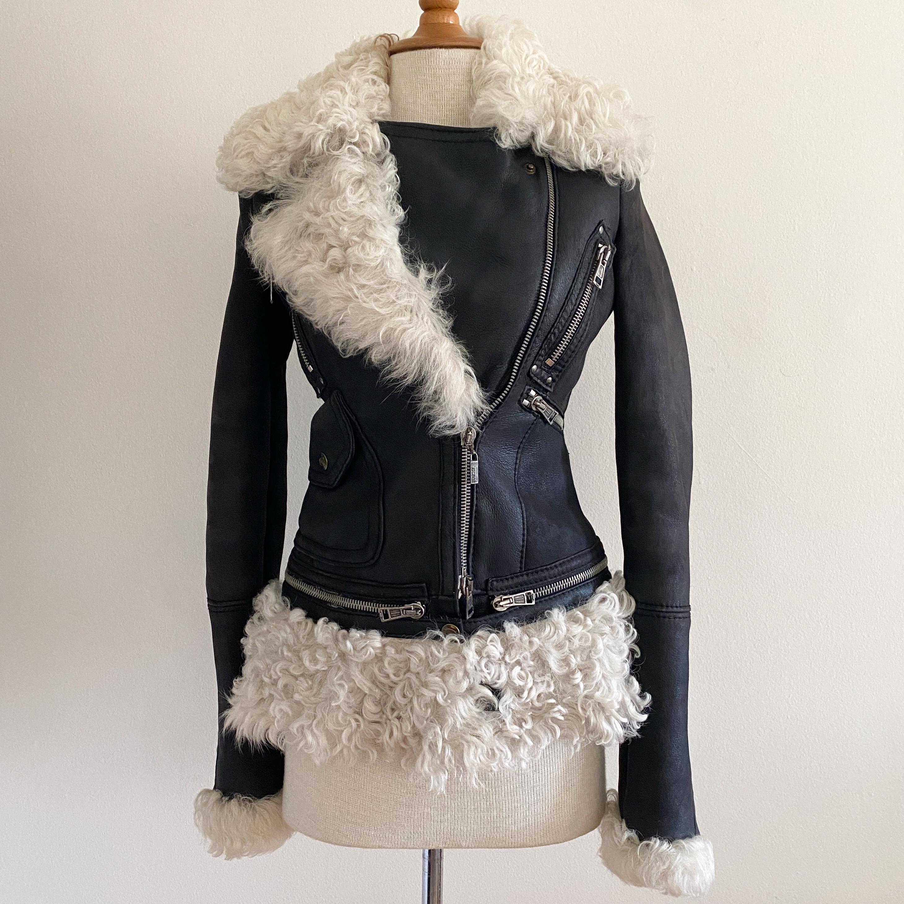 Vintage 2000s Roberto Cavalli Just Cavalli Black Leather Shearling