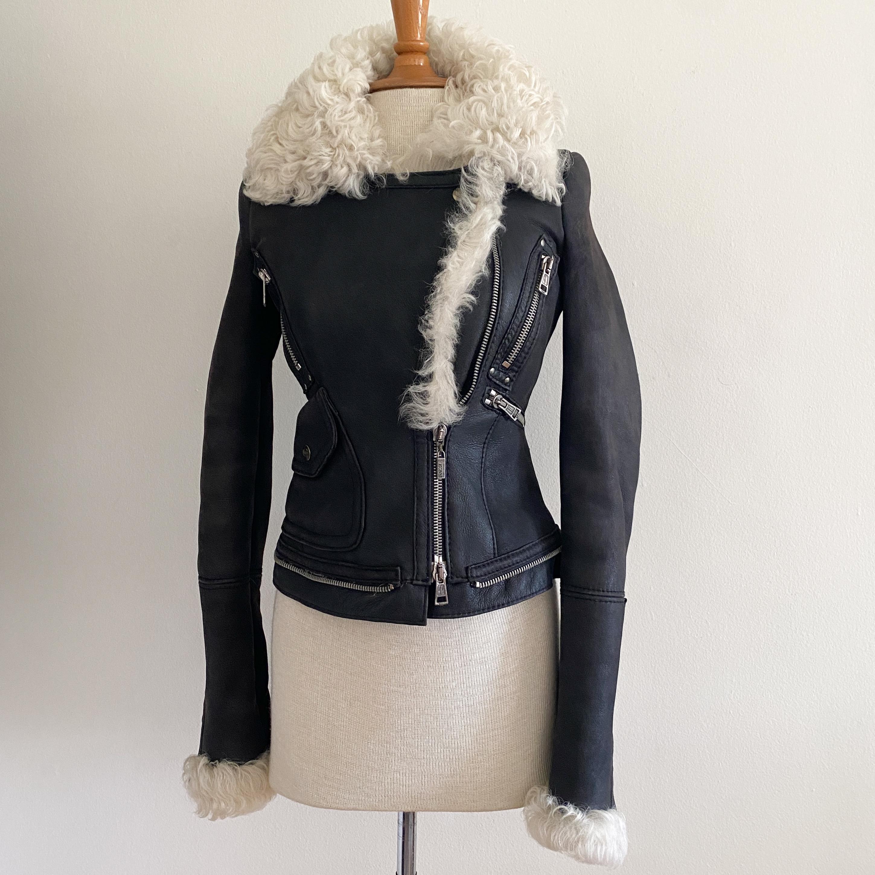 Vintage 2000s Roberto Cavalli Just Cavalli Black Leather Shearling