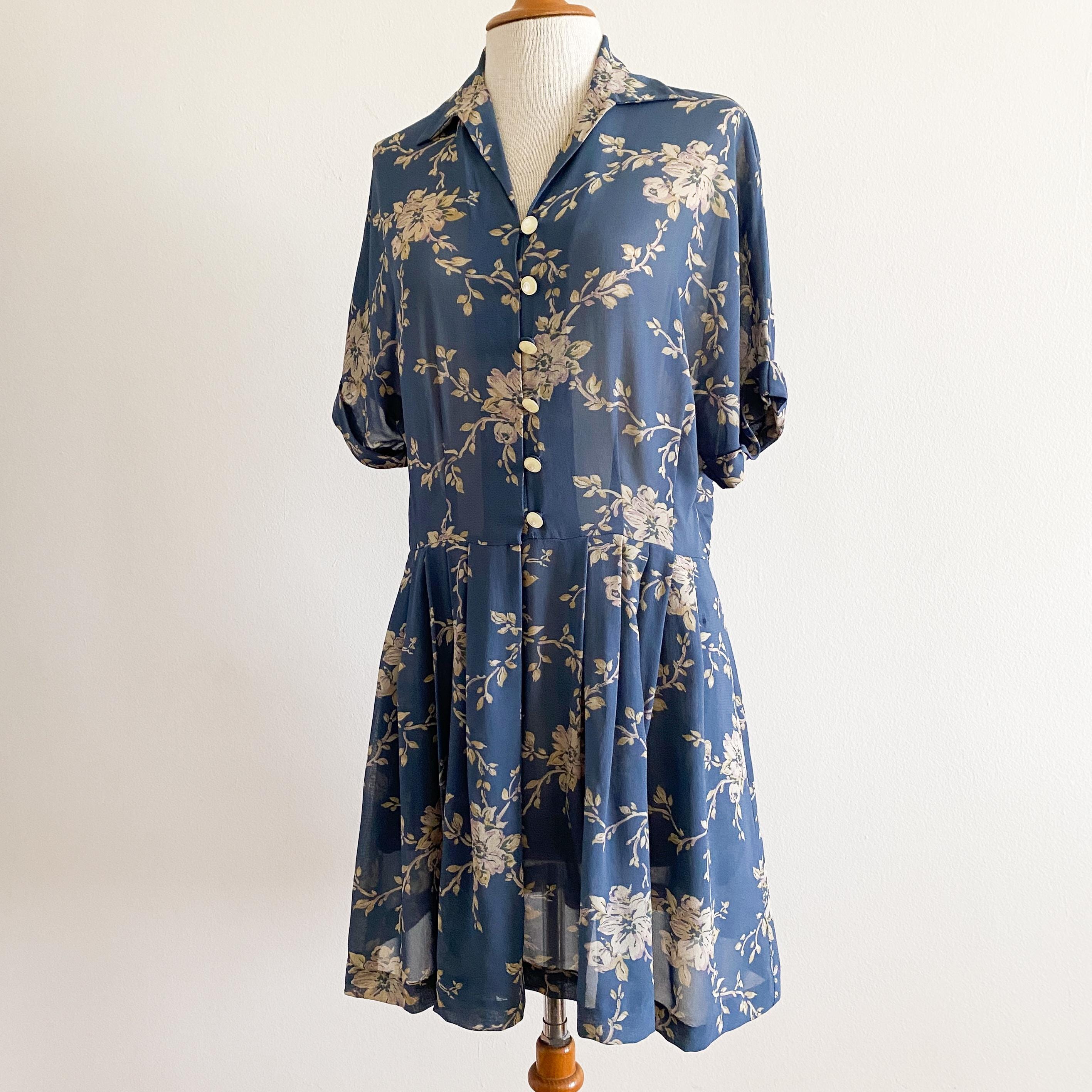 Vintage 1990s Banana Republic Blue Sheer Floral Georgette Mini Dress Chiffon - Etsy Vintage 1990s Banana Republic Blue Sheer Floral Georgette Mini Dress Chiffon - Etsy