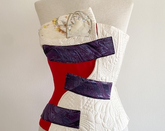 Vintage 1990s Christian Lacroix Paris Corset Bustier Strapless Runway Embroidered Beaded Quilted XS
