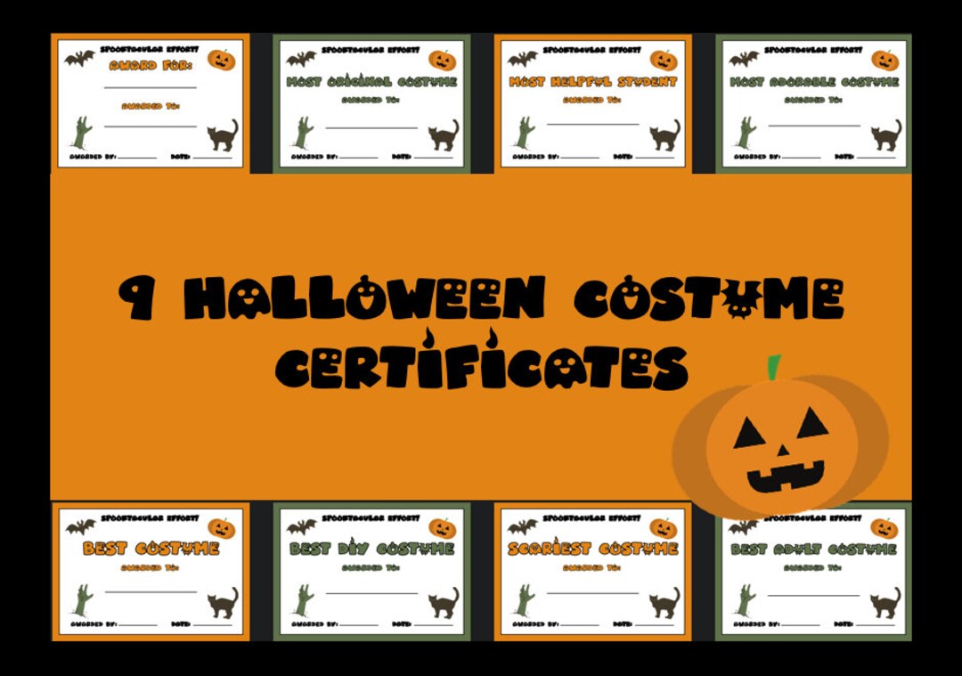 9 Halloween Costume Awards Printable Certificates Etsy