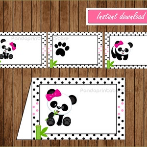 Voedseletiketten panda direct download, tentkaarten panda-voedsel, afdrukbaar meisje-panda-feestvoedseltafeletiket