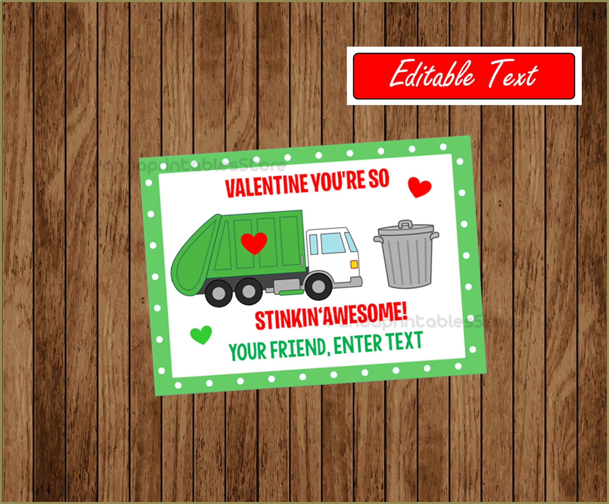 Garbage Truck Valentine's Day Cards Printable Trash Truck Etsy