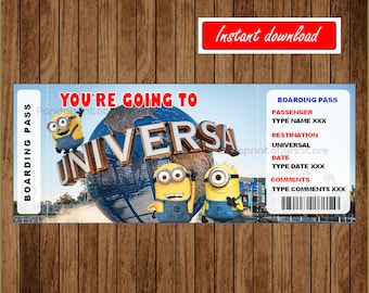 Surprise Universal Studios Trip Ticket - Printable - Vacation Ticket - Boarding Pass - Print at Home Editable Text instant download