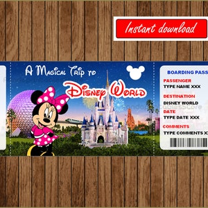 Druckbare DisneyWorld Überraschungsreise, Geschenk, Überraschungsreise nach DisneyWorld, Pink Minnie Ticket, EDITIERBAR, INSTANT DOWNLOAD