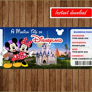 Druckbare DisneyLand Überraschungsreise, Geschenk, Überraschungsreise nach DisneyLand, Minnie und Micky Ticket, EDITIERBAR, INSTANT DOWNLOAD