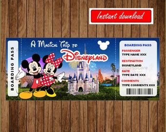 Printable DisneyLand Surprise Trip, Gift, Surprise Trip to DisneyLand, Minnie and mickey Ticket, EDITABLE, INSTANT DOWNLOAD