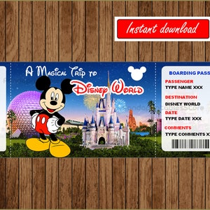 Druckbare DisneyWorld Überraschungsreise, Geschenk, Überraschungsreise nach DisneyWorld, Mickey Ticket, EDITIERBAR, INSTANT DOWNLOAD