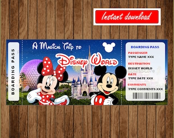 Printable DisneyWorld Surprise Trip, Gift, Surprise Trip to DisneyWorld, Minnie and mickey Ticket, EDITABLE, INSTANT DOWNLOAD