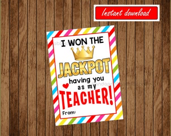 Back to School Teacher Tag, Jackpot Tag, Lottery Tags, Jackpot Teacher, Teacher Thank You, Teacher Appreciation, Jackpot INSTANT DOWNLOAD