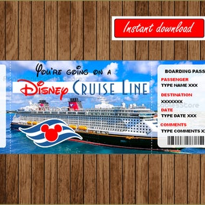 Druckbares DisneyCruise Ticket, Micky Maus, Überraschungsgeschenk Ticket, Bordkarte für Kreuzfahrtschiffe, EDITIERBARER Text, SOFORTIGER DOWNLOAD
