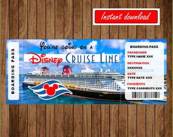 Printable DisneyCruise Ticket, Mickey Mouse, Surprise Gift Ticket, Cruise Ship Boarding Pass, EDITABLE text, INSTANT DOWNLOAD