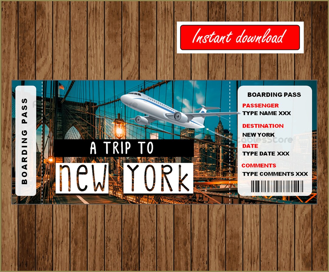 Printable Surprise New York Trip Ticket , New York Surprise Boarding