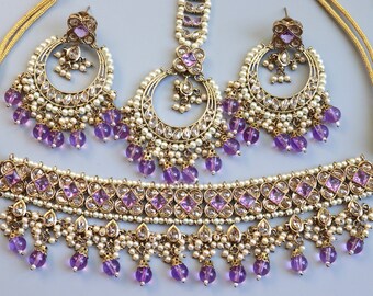 Pre Order Ziva Lavender Polki Choker Set Indian Jewelry Punjabi Jewelry Pakistani jewelry Indian necklace Pakistani Choker Indian Choker