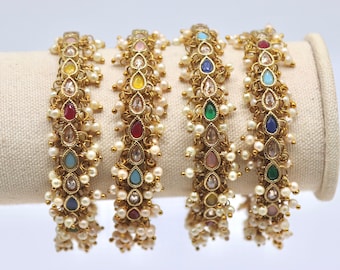 4 bracelets joncs Navratan Kundan Polki | Bijoux indiens | Bijoux pakistanais | Bracelets indiens | Bracelets pakistanais | Bracelets joncs Polki | Bollywood