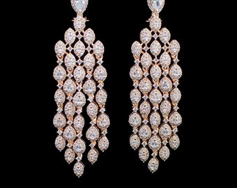 Rose Gold Waterfall Diamond Earrings/Chaandbalis / Indian Earring / Indian Jewelry/ Pakistani Jewelry/ Bollywood Jewelry/ CZ Earrings