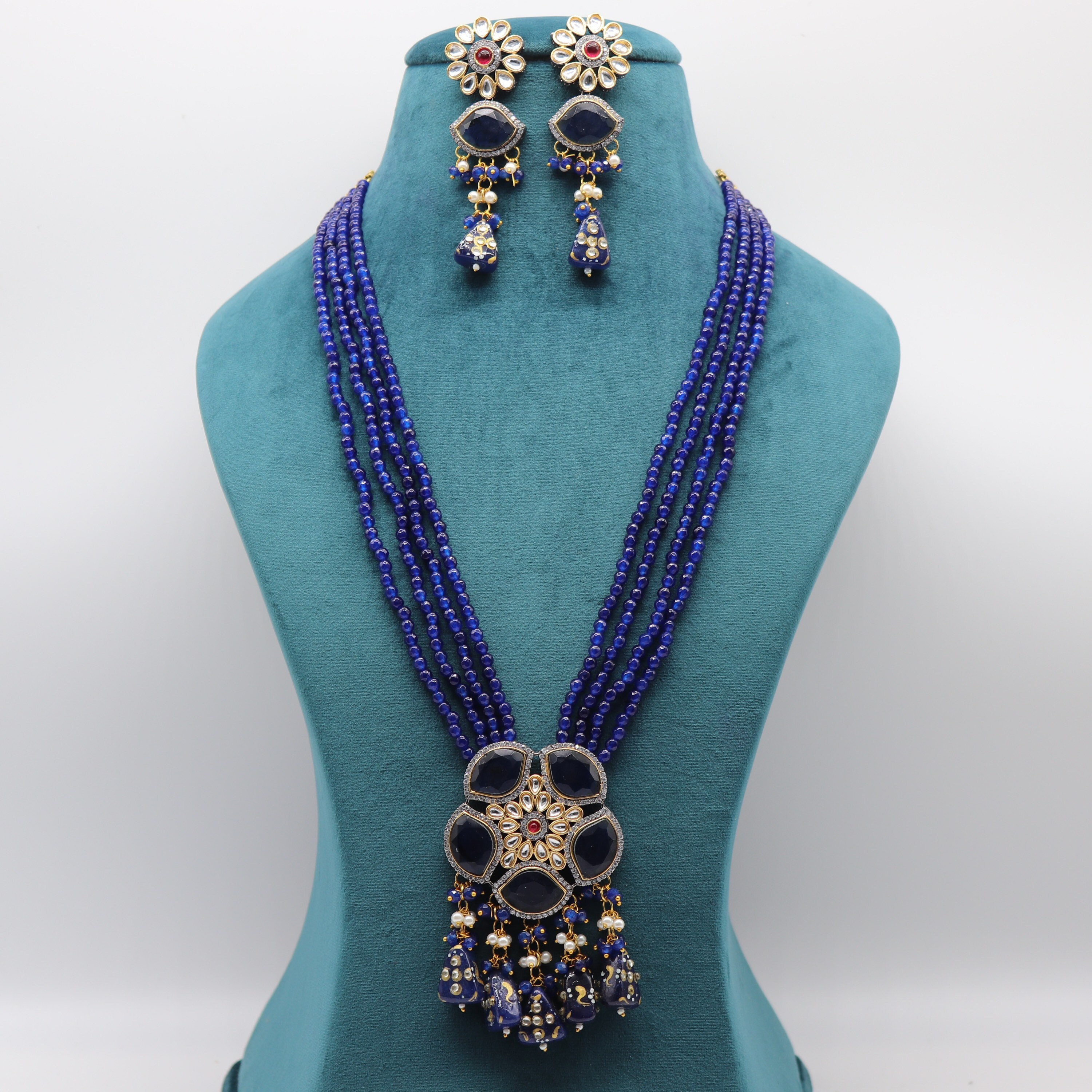 Blue beads necklace set best sale