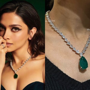 Emerald Doublet Pendant CZ Necklace Emerald Statement Necklace American Diamond Emerald Diamond Necklace Crystal Necklace Indian CZ Set