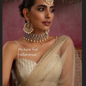 Ziva Gold Polki Choker with chaandbali and tikka/Indian Choker Necklace/ Pakistani jewelry/ Indian jewelry image 6
