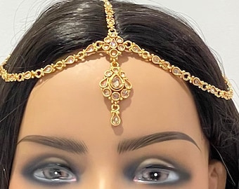 Full Gold Damini / Indian Jewelry/ Matha Patti/ Indian Bridal Jewelry/ Gold Tika/ Indian Wedding Jewelry/ Pakistani Jewelery