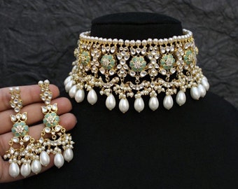 Mint Kundan Choker/ Sabyasachi Choker/ Indian Jewelry/ Indian Choker/ Bollywood Jewelry/ Fine Kundan Necklace/ Kundan Jewelry
