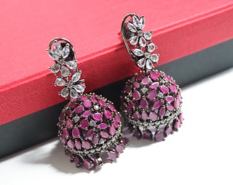 Mili Ruby Diamond Jhumki/ Small Jhumka/ CZ Jhumka/ Indian Jewelry/ Pakistani Jewelry/ Indian Earrings/ American Diamond