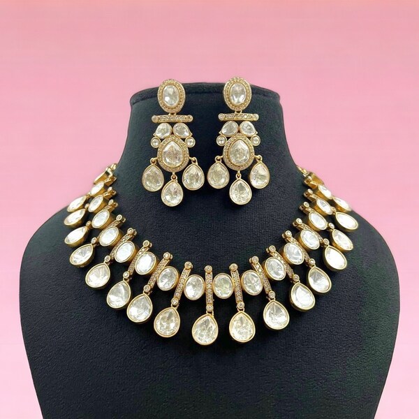 Moissanite Premium Quality Kundan Necklace Indian Necklace Set Kundan Necklace Set Indian Jewelry Polki Necklace