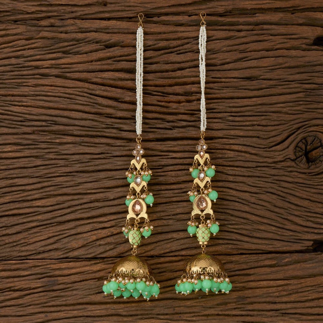 Mint Antique Gold Jhumkas / Joyería india / Pendientes indios Etsy España