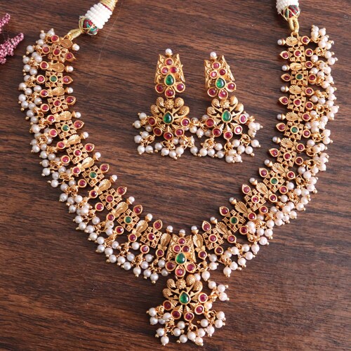 Guttapusalu/ South Indian Jewelry/ Gold Necklace/ Indian Long - Etsy