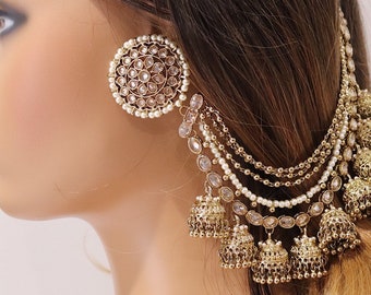 Bahubali oorbellen/Indiase sieraden/Bollywood sieraden/Jhumkas/Indiase oorbellen/gouden oorbellen/Devsena oorbellen/Sahare/ bungelend