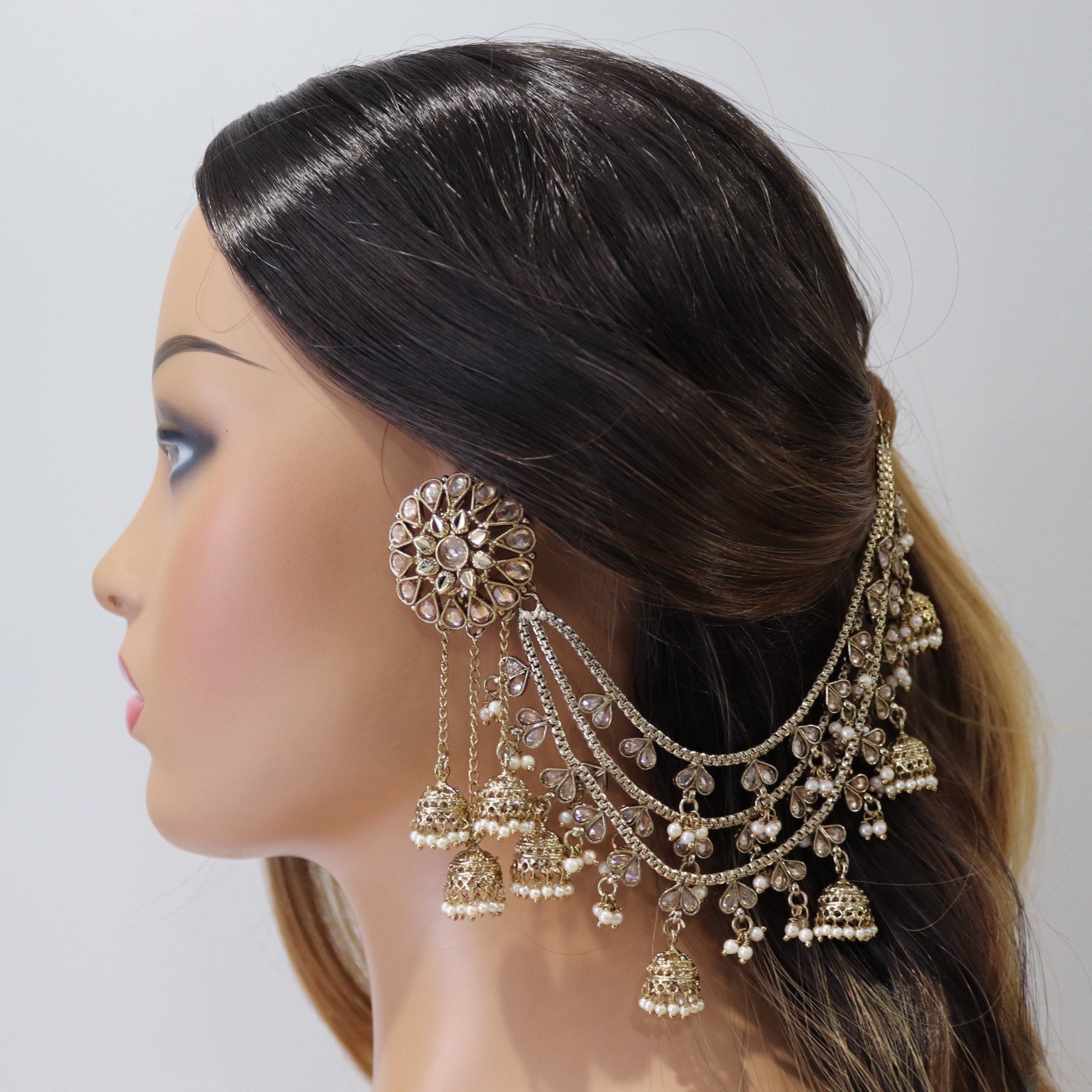 Gold color bahubali earrings - Jaipur Mart - 4257616