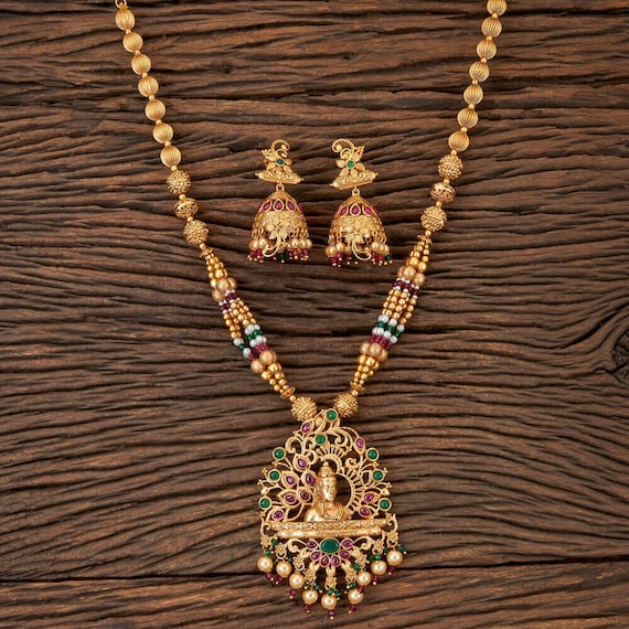 16 Inch Antique Temple Pendant Set With Matte Gold Plating One