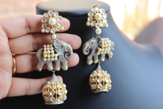 Kundan Elephant Earrings/ Indian 