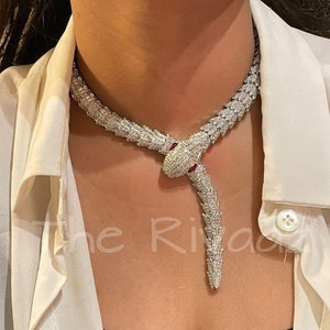 Snake Necklace CZ Snake Necklace Serpent Silver Snake Jewelry Snake Statement Necklace Statement Jewelry Crystal image 1