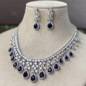 May Sapphire Diamond Necklace / Statement Jewelry/ Statement Necklace/ Elegant Jewelry/ Unique Jewelry/ Indian Jewelry/ CZ choker Necklace