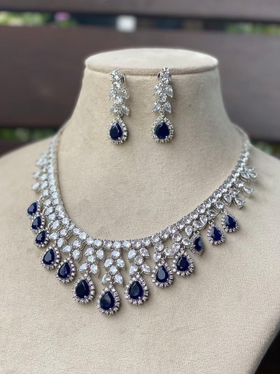 Sapphire Diamond Necklace / Statement Jewelry/ Statement 