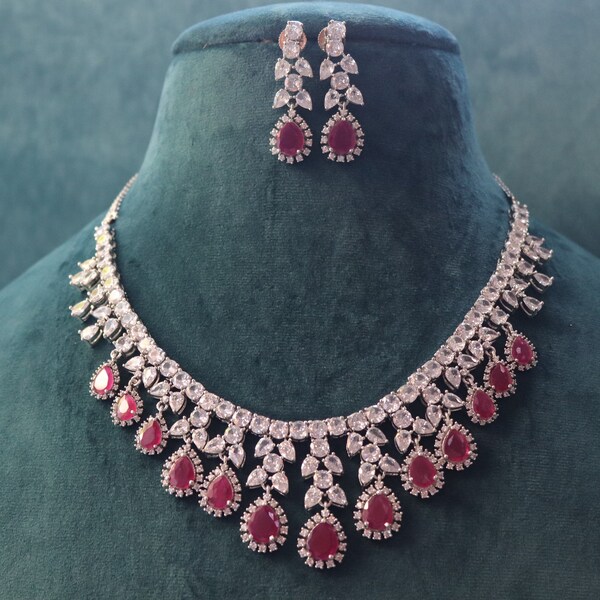 May Ruby Diamond Necklace / Statement Jewelry/ Statement Necklace/ Elegant Jewelry/ Unique Jewelry/ Indian Jewelry/ CZ choker Necklace