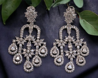 Boucles d'oreilles diamant chandelier / CZ Chaandbali / Boucles d'oreilles zircone / Boucles d'oreilles indiennes / Bijoux pakistanais / Bijoux Bollywood / Sabyasachi