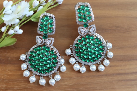 CZ Diamond Earrings Hazoorilal Statement Earrings Indian