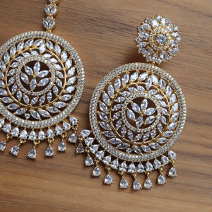 Gold Diamond Chaandbalis With Tikka Set CZ Chaandbali/ - Etsy