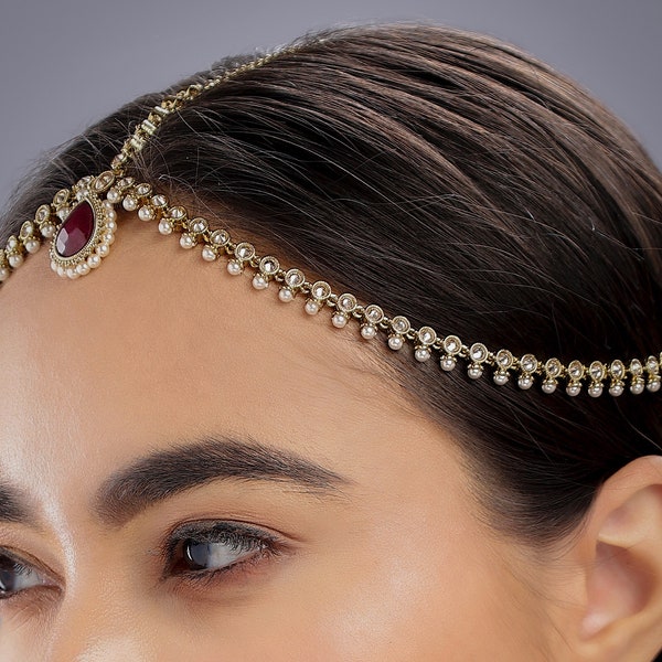 Ruby Mathapatti / Damini / Indian Jewelry/ Matha Patti/ Indian Bridal Jewelry/ Gold Tika/ Indian Wedding Jewelry/ Pakistani Jewelery