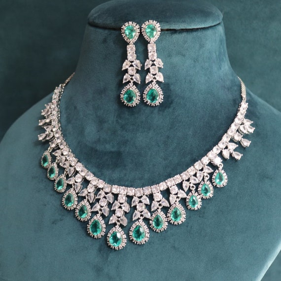 Gorgeous Big American Diamond Necklace Set | Suniva's Fashion