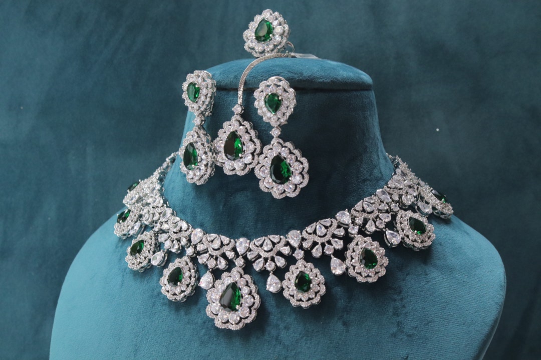 5 Piece Emerald Diamond Necklace Set / Statement Jewelry/ - Etsy
