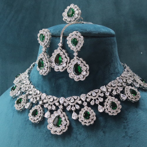 5 Piece Emerald Diamond Necklace Set / Statement Jewelry/ | Etsy