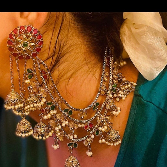 Bahubali Lightweight Earrings with Removable Sahara – Amazel Designs